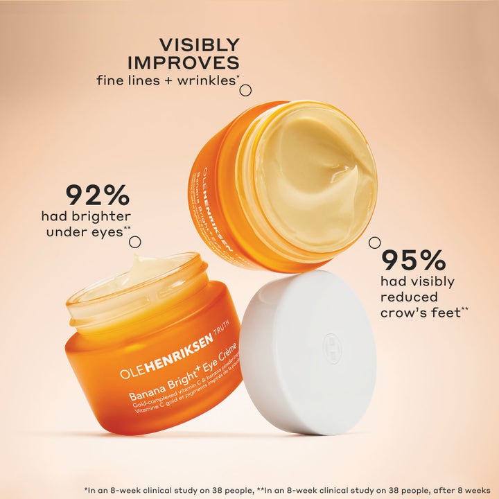 Ole Henriksen Clinical Quick Fix Mini Set 14 ml øyekrem i oransje krukker med gul tekstur som lysner under øynene