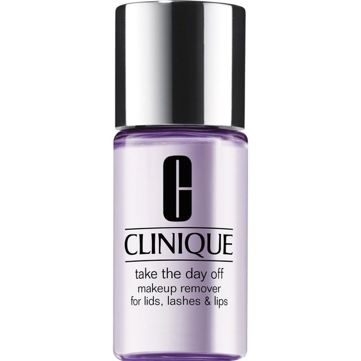 Clinique Take The Day Off Makeup Remover 125ml skånsom sminkefjerner i lilla flaske med blankt sølvlokk.
