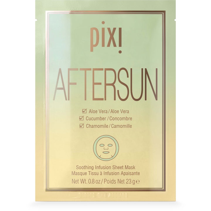 Pixi Aftersun Soothing Infusion Sheet Mask 23 g beroligende ansiktsmaske i lys grønn sachet som gir fuktighet med aloe vera