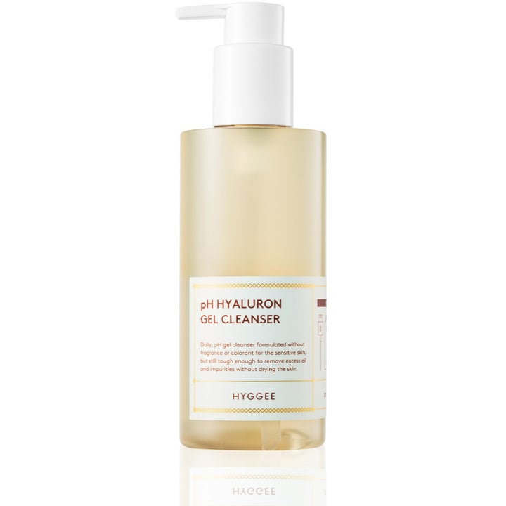 Hyggee pH Hyaluron Gel Cleanser 200ml fuktighetsgivende ansiktsrens som gir fukt i frostet flaske med hvit pumpe