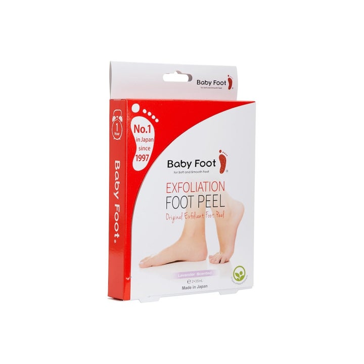 Baby Foot Exfoliation Foot Peel Duo 2 x 35ml fotmaske i rød og hvit eske som gir myke føtter med lavendelduft