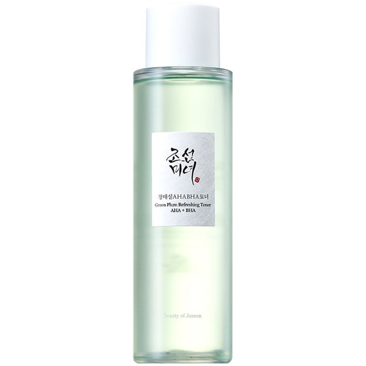 Beauty of Joseon Green Plum Refreshing Toner 150ml eksfolierende toner i klar flaske med lysegrønn væske og hvitt lokk