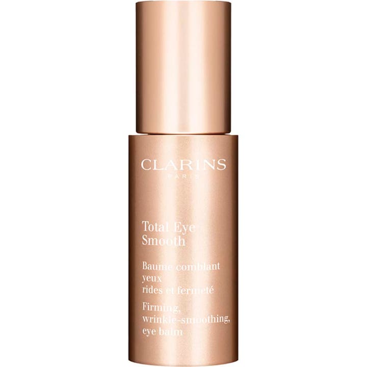 Clarins Total Eye Smooth 15ml utglattende øyekrem i en stilren metallisk flaske med rosegull finish