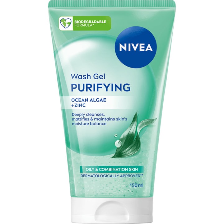 Nivea Purifying Wash Gel 150 ml dyprensende ansiktsrens i lysegrønn tube med havsalger for kombinasjonshud