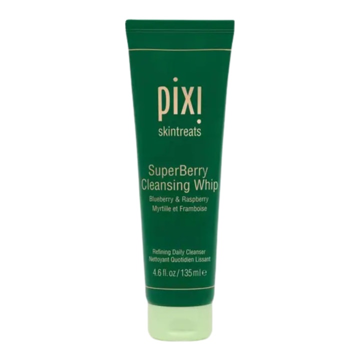 Pixi SuperBerry Cleansing Whip 135 ml skummende ansiktsrens i mørkegrønn tube med lysegrønn kork og gulldetaljer