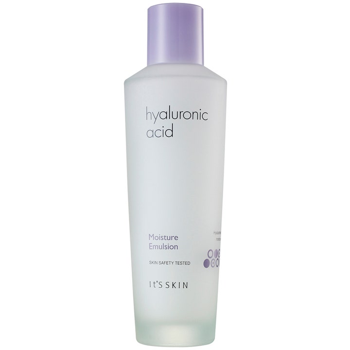 It'S SKIN Hyaluronic Acid Moisture Emulsion fuktighetsgivende ansiktsemulsjon i frostet glassflaske med lilla lokk