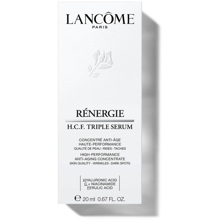 Lancôme Rénergie HCF Triple Serum 20 ml anti-aging ansiktsserum i hvit ytteremballasje med preget rose