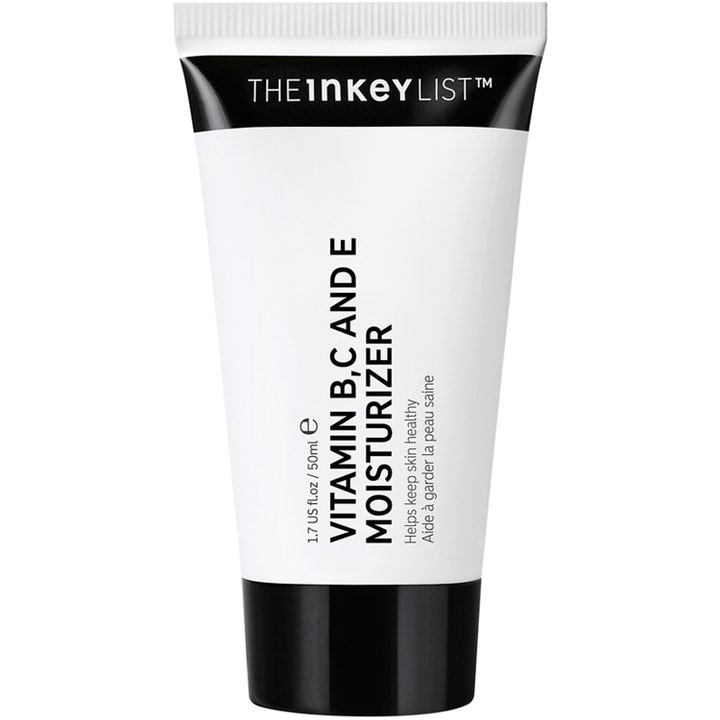 The Inkey List Vitamin B,C and E Moisturizer 50ml fuktighetskrem gir sunn hud i hvit tube med svart lokk