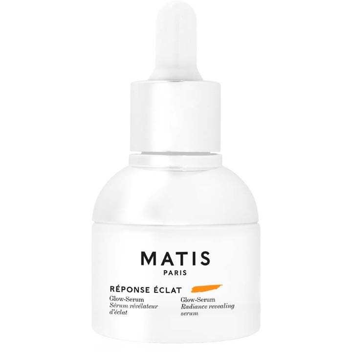 Matis Réponse Éclat Glow-Serum 30 ml glødgivende ansiktsserum i en hvit glassflaske med pipette.