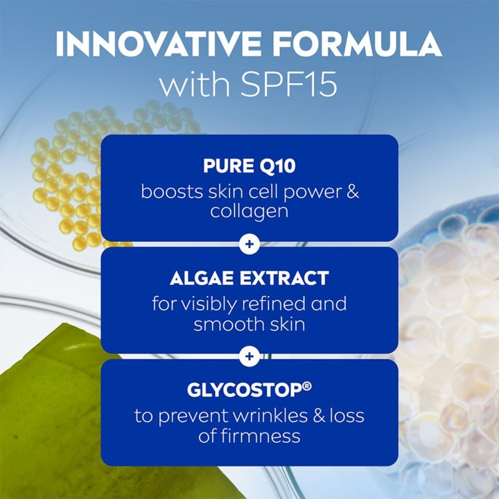 NIVEA Q10 Power Pore Minimising Day Cream 50 ml dagkrem på kvinne som gir mindre porer og matt hud uten glans