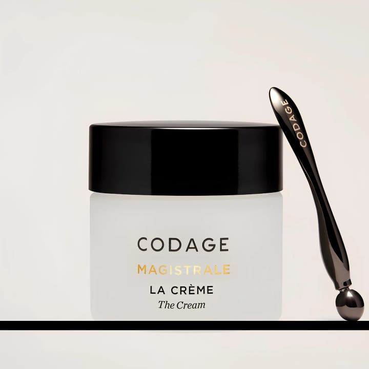 Codage Paris The Cream Magistrale 50 ml nærende ansiktskrem i frostet glasskrukke med sort lokk og applikator.