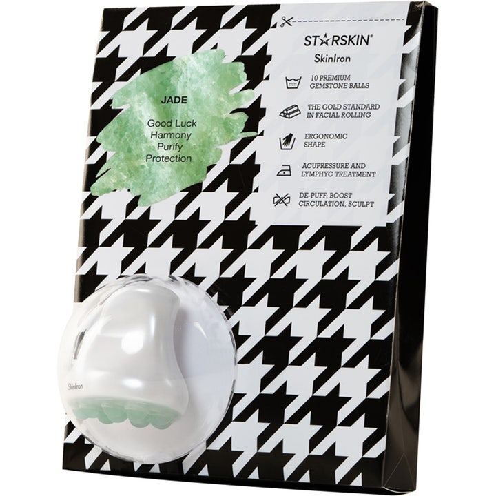 Starskin Skin Iron Face Jade 1 stk skulpturerende ansiktsverktøy i eske med hundetannsmønster og grønn jade