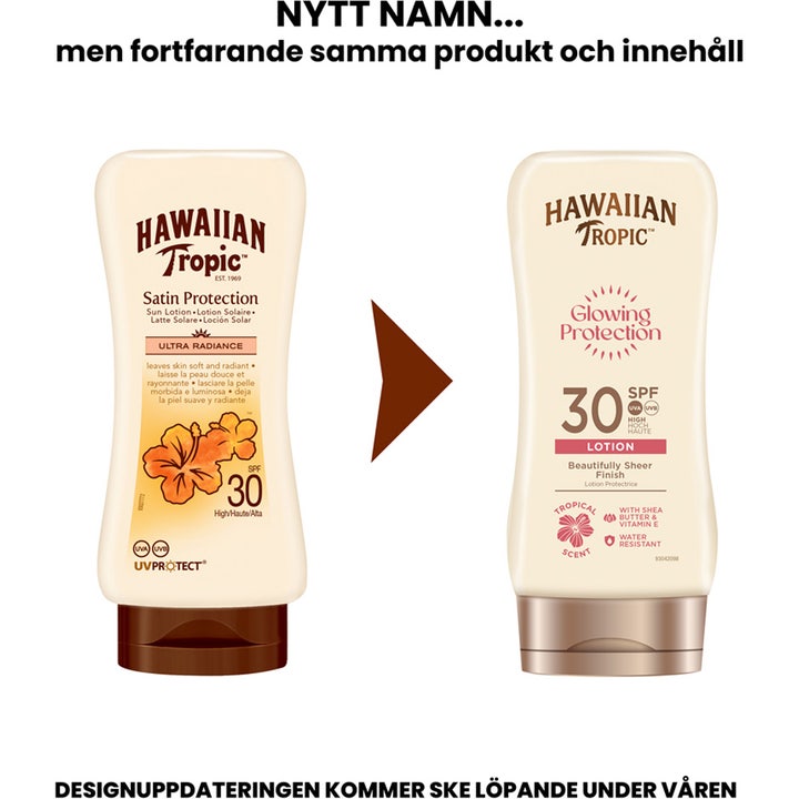 Hawaiian Tropic Glowing Protection 180 ml solkrem som gir glød og viser nytt navn og oppdatert design