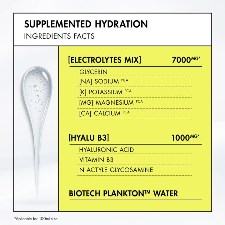 Biotherm Aquasource+ Electrolyte Dewy Gel 100 ml fuktighetskrem viser ingrediensliste med elektrolytter og tekstur