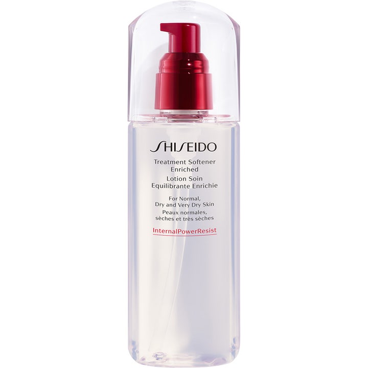 Shiseido Treatment Softener Enriched fuktighetsgivende ansiktsvann i klar flaske med rød pumpe og gjennomsiktig kork
