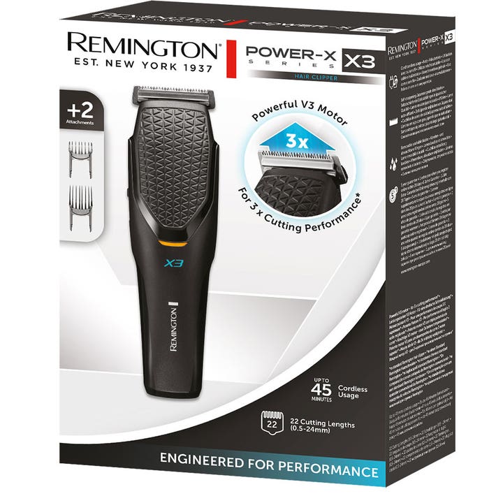 Remington X3 Power-X Series Hair Clipper HC3000 1 stk hårklipper i emballasje med to kammer og 45 min brukstid