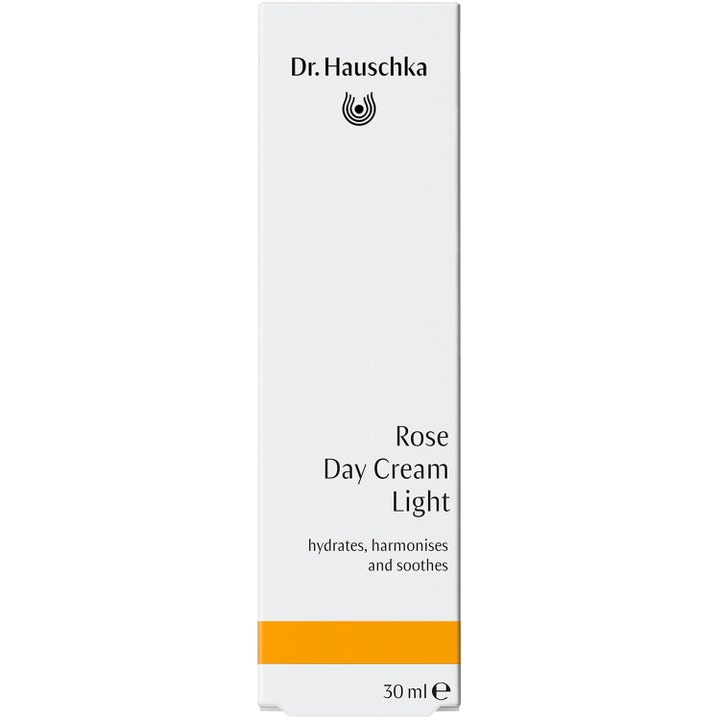 Dr. Hauschka Rose Day Cream Light 30 ml beroligende dagkrem i hvit eske som fukter og harmoniserer huden.