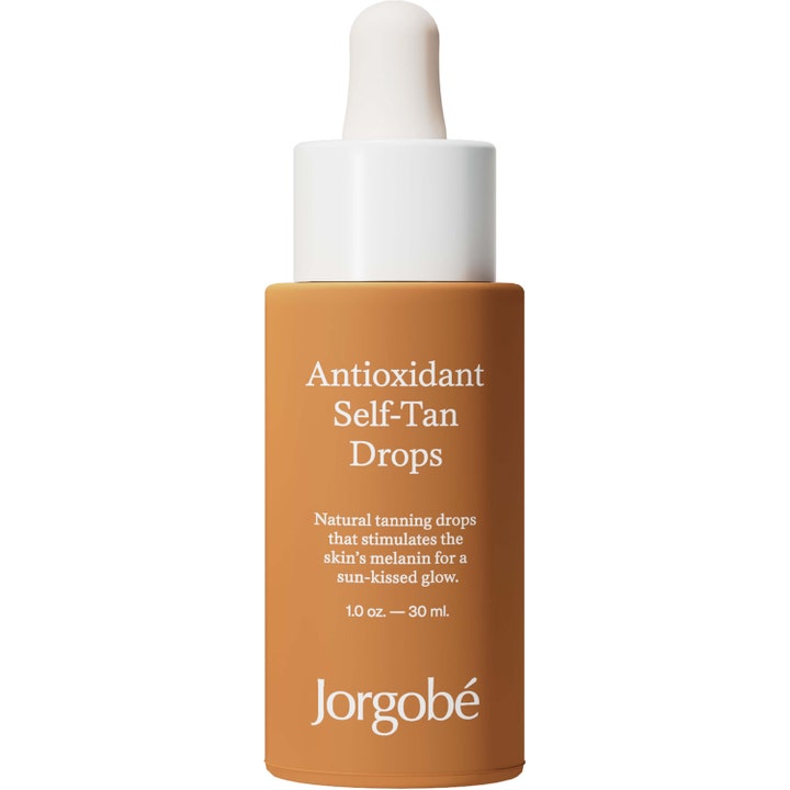 Jorgobé Antioxidant Self-Tan Drops 30 ml selvbruningsdråper for glød i matt oransje flaske med hvit pipettekork
