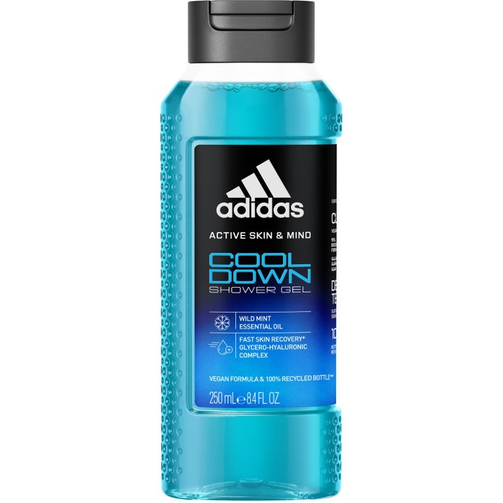 Adidas Active Skin & Mind Cool Down 250 ml oppfriskende dusjgelé med turkis væske og sort lokk