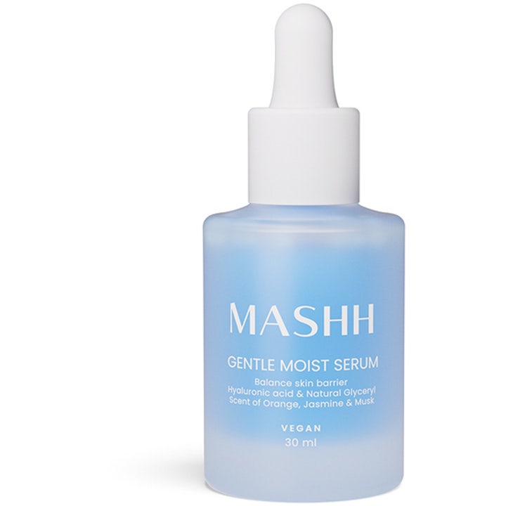 Mashh Gentle Moist Serum 30 ml fuktighetsgivende ansiktsserum i lyseblå frostet glassflaske med hvit pipette
