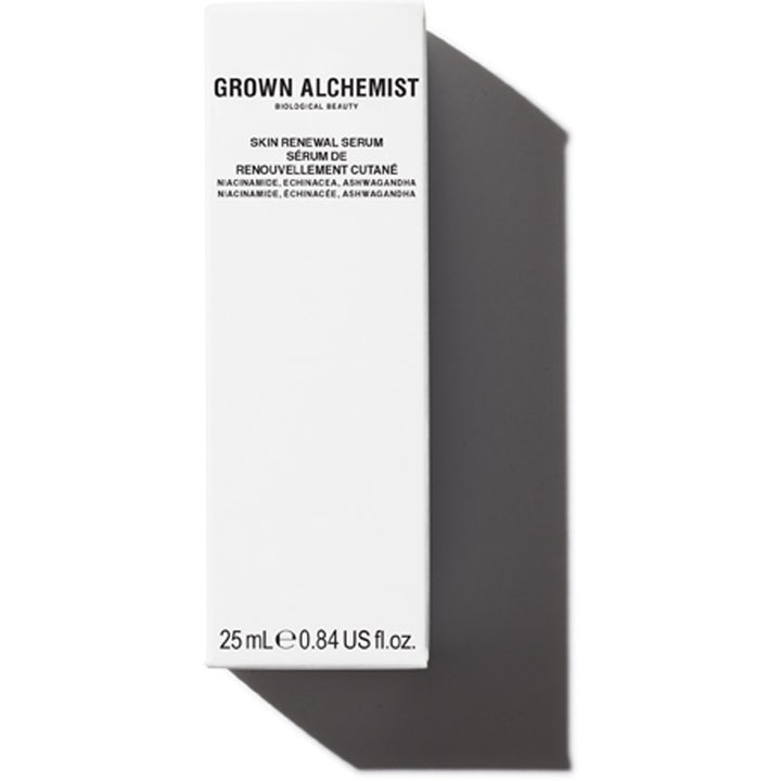 Grown Alchemist Skin Renewal Serum 25 ml fornyende ansiktsserum i hvit eske med niacinamide og echinacea.