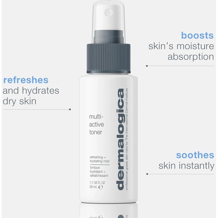 Dermalogica Multi-Active Toner 50 ml fuktighetsgivende ansiktsvann i hvit sprayflaske som beroliger tørr hud