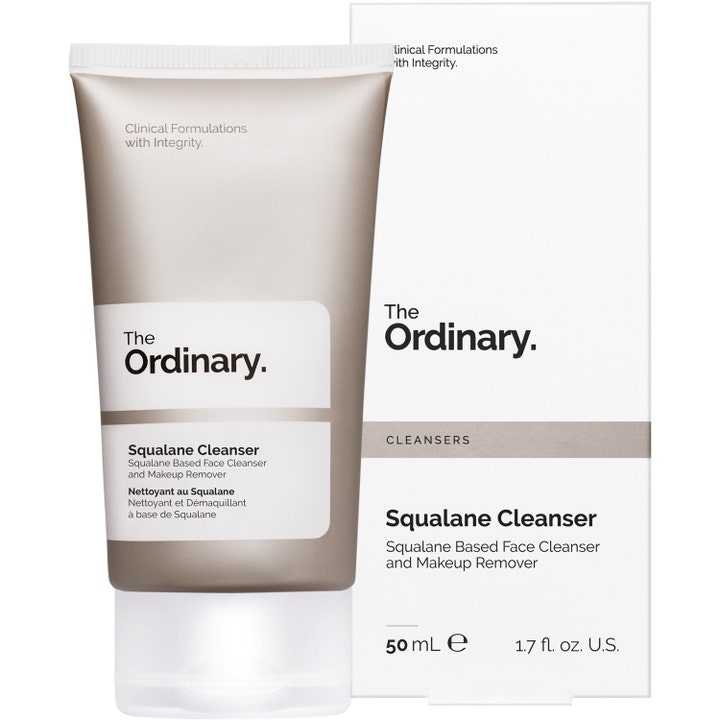 The Ordinary Squalane Cleanser 50 ml skånsom ansiktsrens og sminkefjerner i gråbeige tube med hvit eske