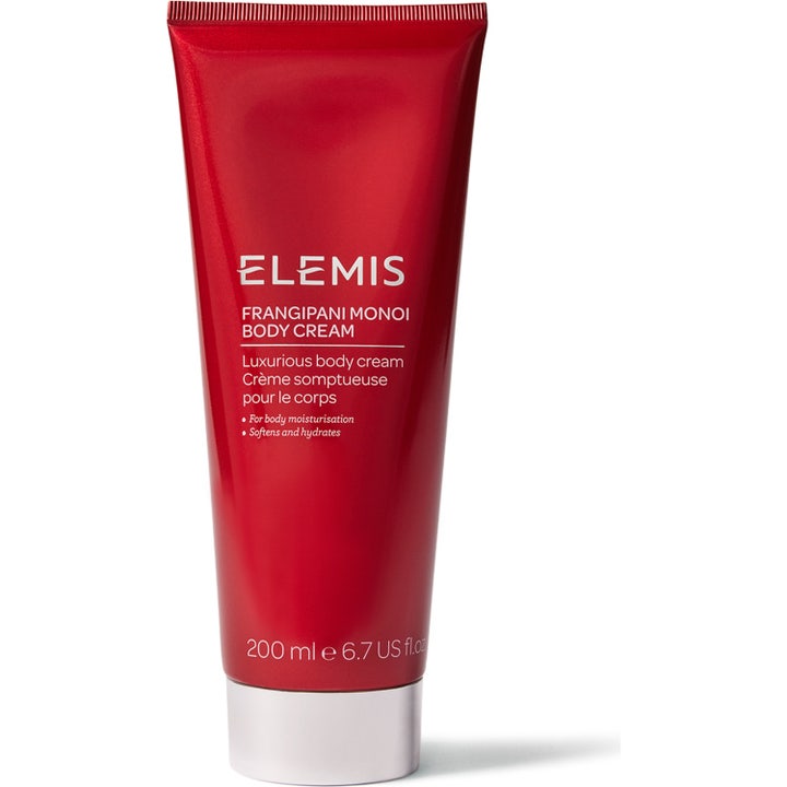 Elemis Frangipani Monoi Body Cream 200 ml fuktighetsgivende kroppskrem i en dyp rød tube med sølvfarget kork