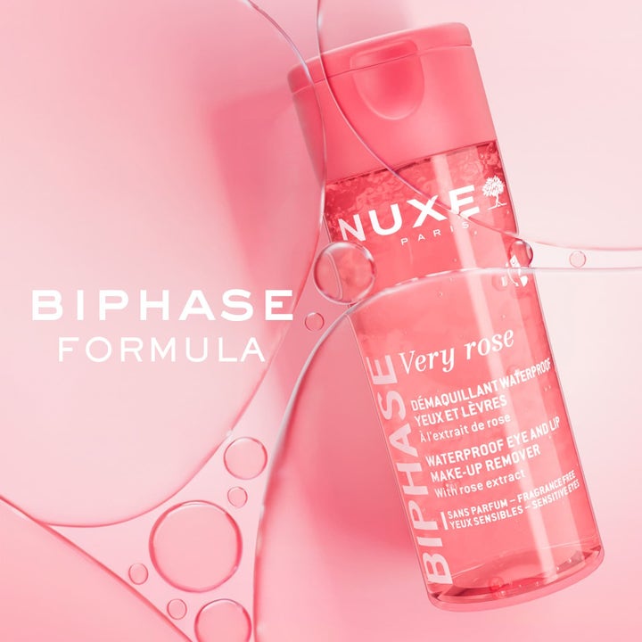 Nuxe Very Rose Biphase Makeup Remover 100 ml sminkefjerner fjerner vannfast sminke i rosa flaske med roseekstrakt