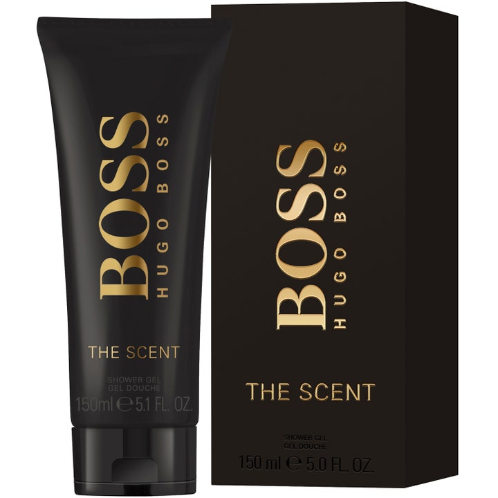 Hugo Boss Boss The Scent 150 ml dusjsåpe i svart tube og matchende eske med luksuriøs gullskrift