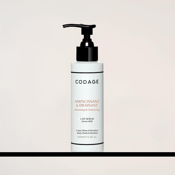 Codage Paris The Body Serum Milk Slimming & Contouring 150 ml oppstrammende kroppsserum i hvit flaske med sort pumpe