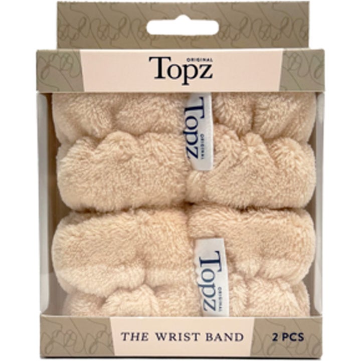Topz The Wrist Band 2 stk myke beige håndleddsbånd i fluffy tekstur som hindrer vann fra å renne nedover armene.