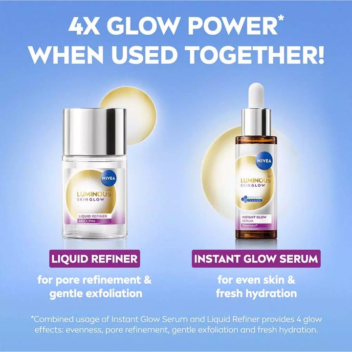 NIVEA Luminous630 Skin Glow Daily Liquid 100 ml ansiktsrens og serum for poreforfining og 4x mer glød.