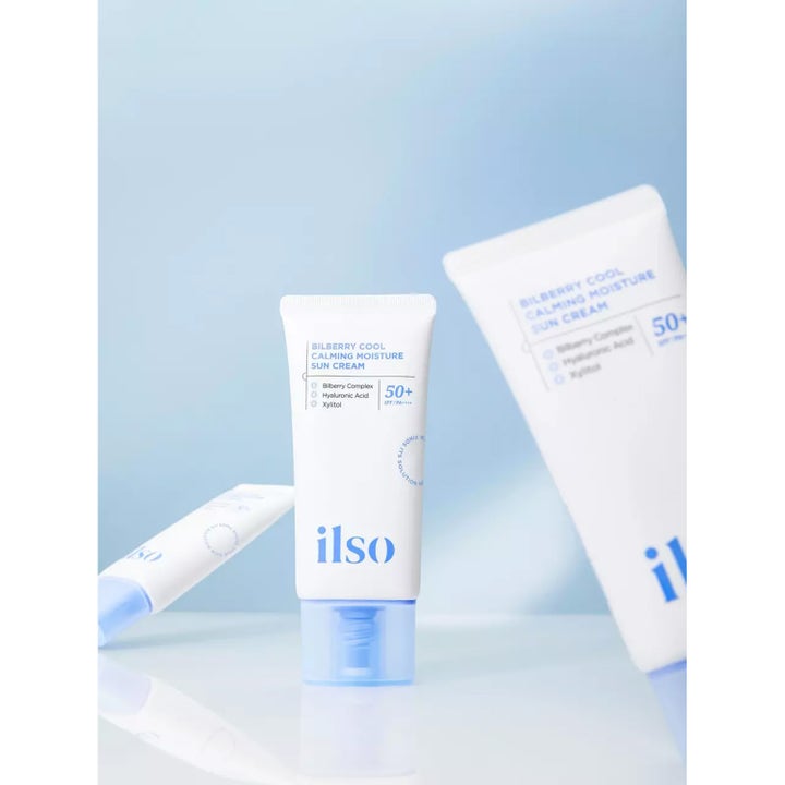Ilso Bilberry Cool Calming Moisture Sun Cream 50 ml beroligende solkrem med SPF 50+ i hvit tube med lyseblå kork