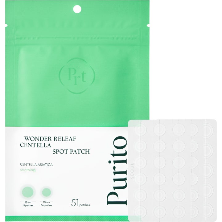 Purito Wonder Releaf Centella Spot Patch 51 stk beroligende kviselapper i mintgrønn og hvit pose