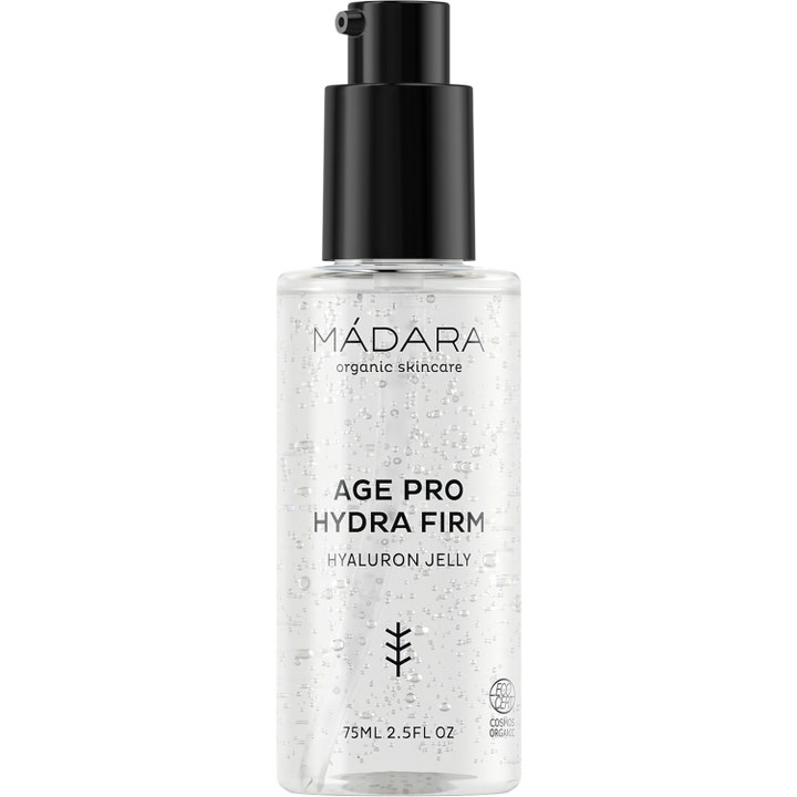Mádara Age Pro Hydra Firm Hyaluron Jelly 75ml fuktighetsgivende ansiktsgelé i klar pumpeflaske med boblete tekstur