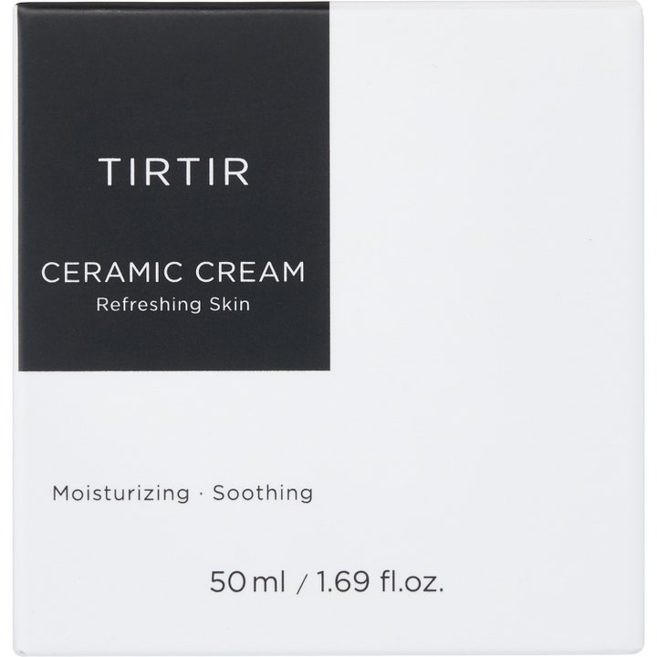 TIRTIR Ceramic Cream 50 ml beroligende ansiktskrem i hvit og svart ytteremballasje med teksten Moisturizing Soothing