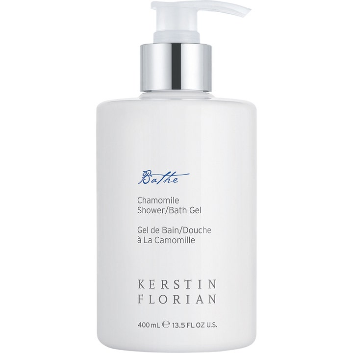 Kerstin Florian Bathe Chamomile Shower Bath Gel 400 ml beroligende kroppsvask i hvit flaske med sølvdetaljer