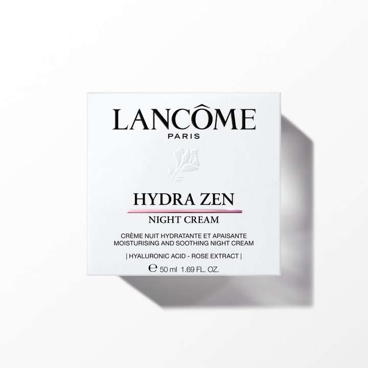 Lancôme Hydra Zen 50 ml beroligende nattkrem i hvit eske med hyaluronsyre og roseekstrakt