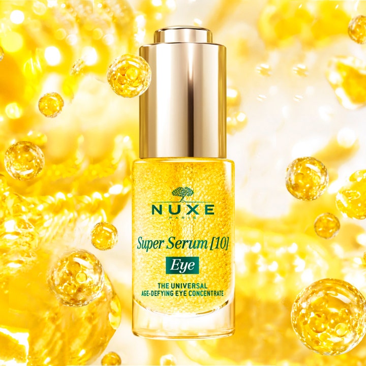 Nuxe Super Serum [10] Eye 15 ml anti-age øyeserum i glassflaske med gylne oljeperler og skinnende gullkork