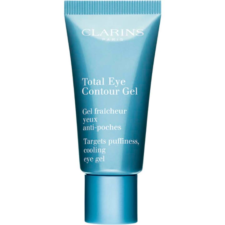 Clarins Total Eye Contour Gel 20 ml kjølende øyekrem i en blå tube som motvirker hovne øyne.