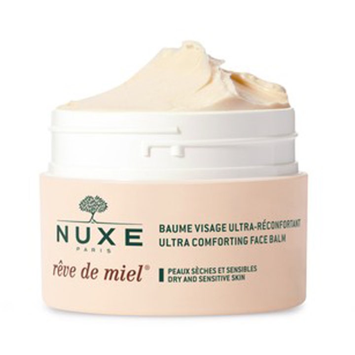 Nuxe Rêve de Miel 50 ml fuktighetsgivende ansiktskrem i beige krukke med en rik og kremet balm-tekstur