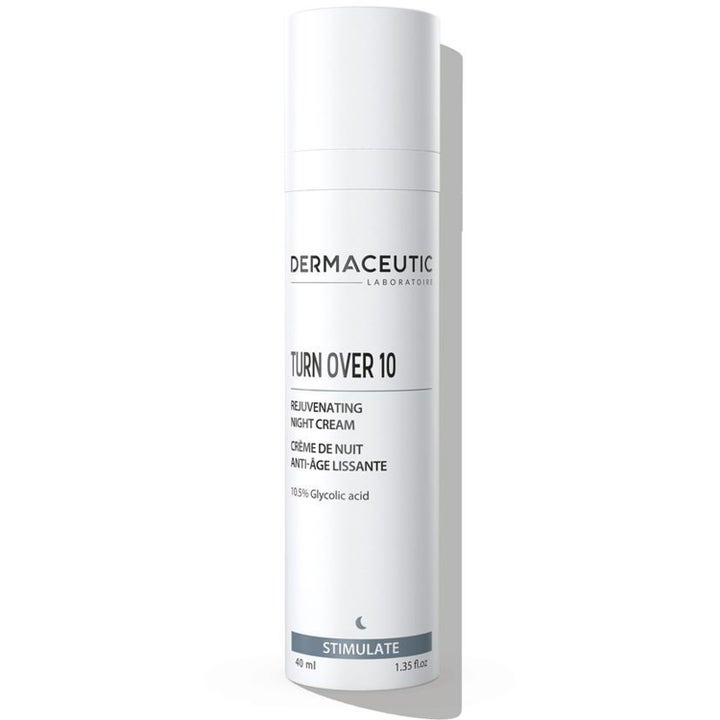 Dermaceutic Turn Over 10 40 ml foryngende nattkrem med glykolsyre i hvit minimalistisk pumpeflaske