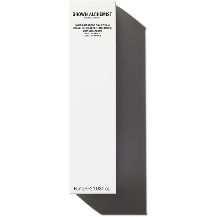 Grown Alchemist Hydra-Restore Day Cream 65 ml fuktighetsgivende dagkrem i hvit eske med aloe og vitamin e
