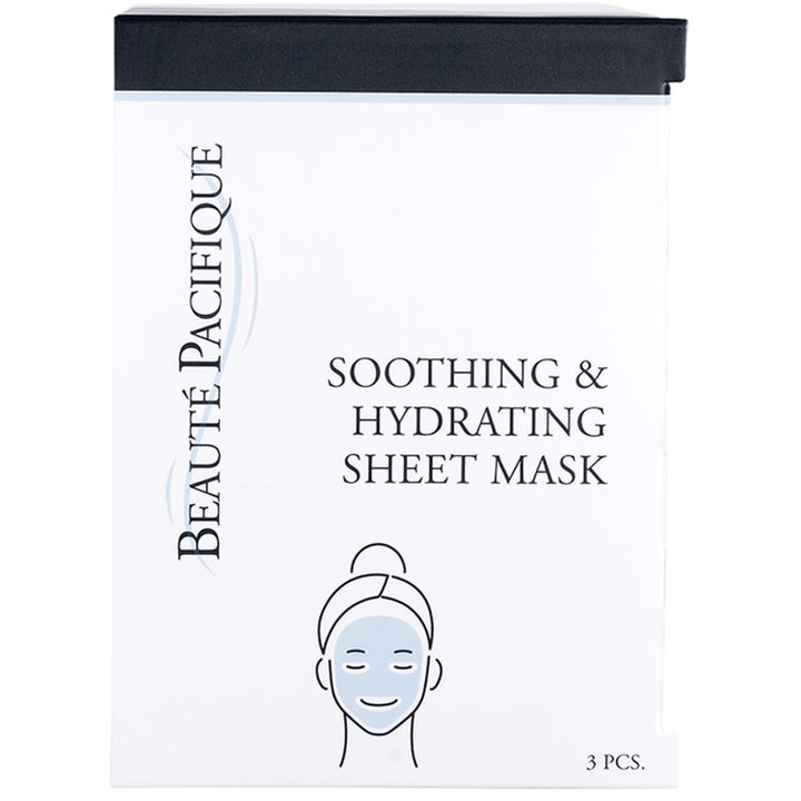 Beauté Pacifique Soothing & Hydrating Sheet Mask 3 stk fuktighetsgivende ansiktsmaske i hvit eske med svart kant