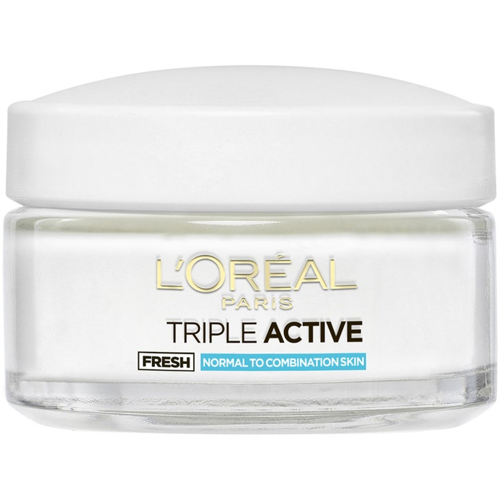 L'Oréal Paris Triple Active 50 ml fuktighetsgivende dagkrem i glasskrukke med hvitt lokk for normal hud
