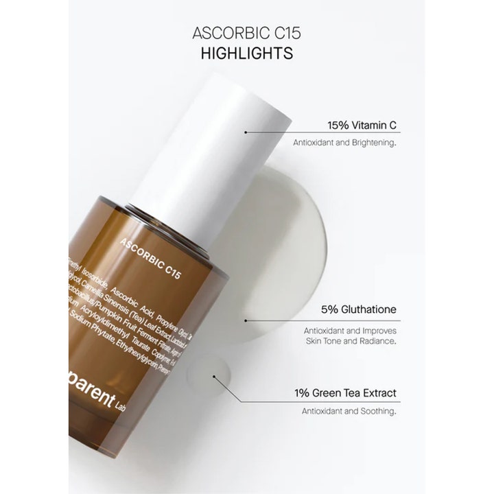 Niche Beauty Lab Transparent Lab Ascorbic C15 Serum 30 ml med 15% vitamin C og 5% glutation som gir glød