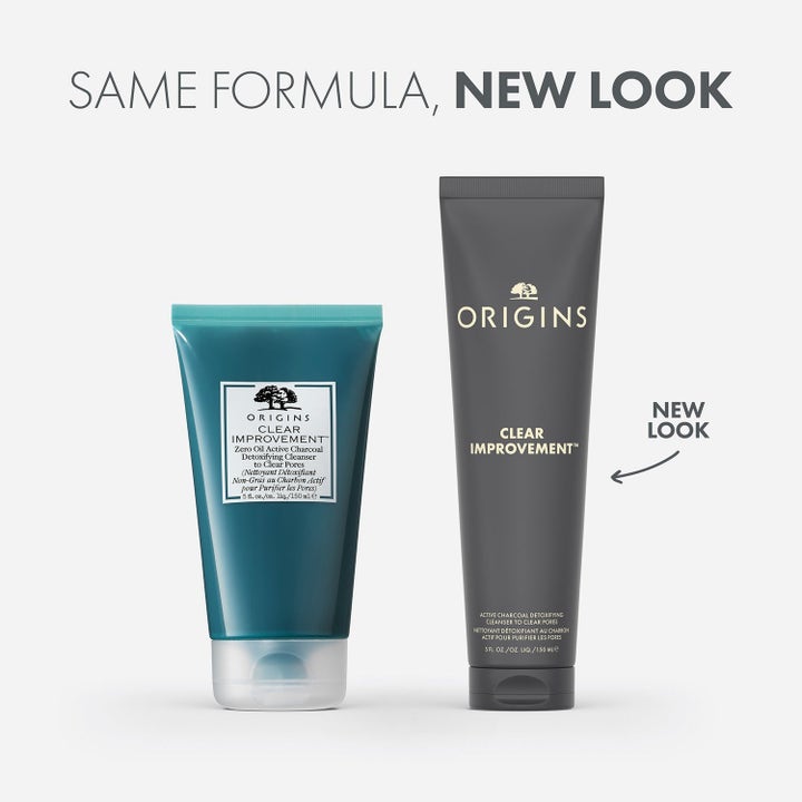 Origins Clear Improvement 150 ml kullrens viser gammelt blått design og ny stilren grå forpakning.