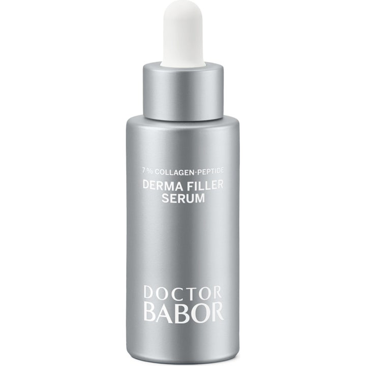 Doctor Babor Derma Filler Serum oppstrammende ansiktsserum med kollagenpeptider i matt sølvfarget flaske med pipette