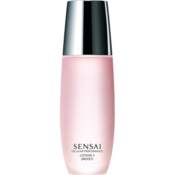 Sensai Cellular Performance Lotion II Moist 125 ml fuktighetsgivende ansiktslotion i rosa flaske med rillet tekstur og sølvlokk